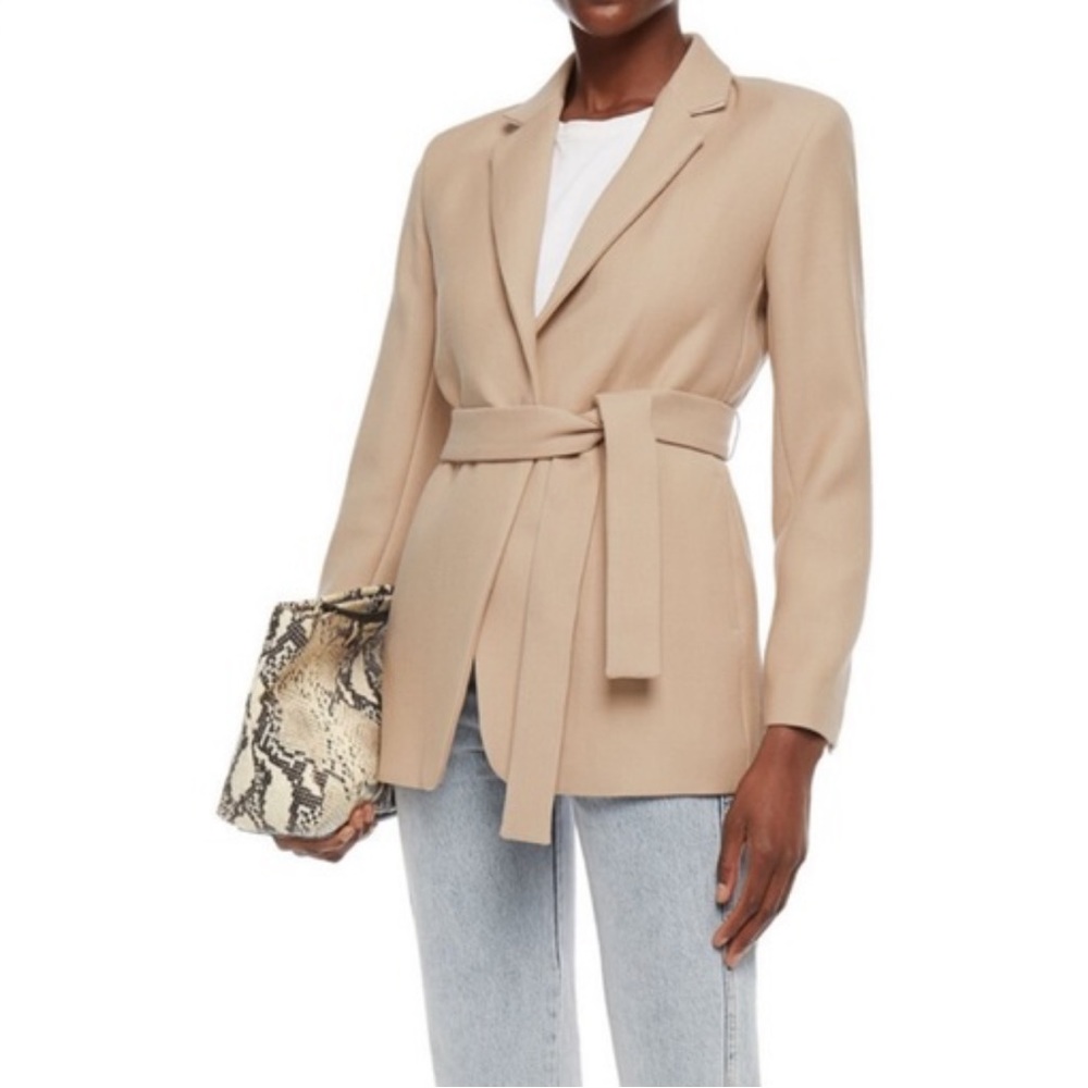 Sandro Bravy Wool-blend Belted Blazer, Beige, 36 NWT